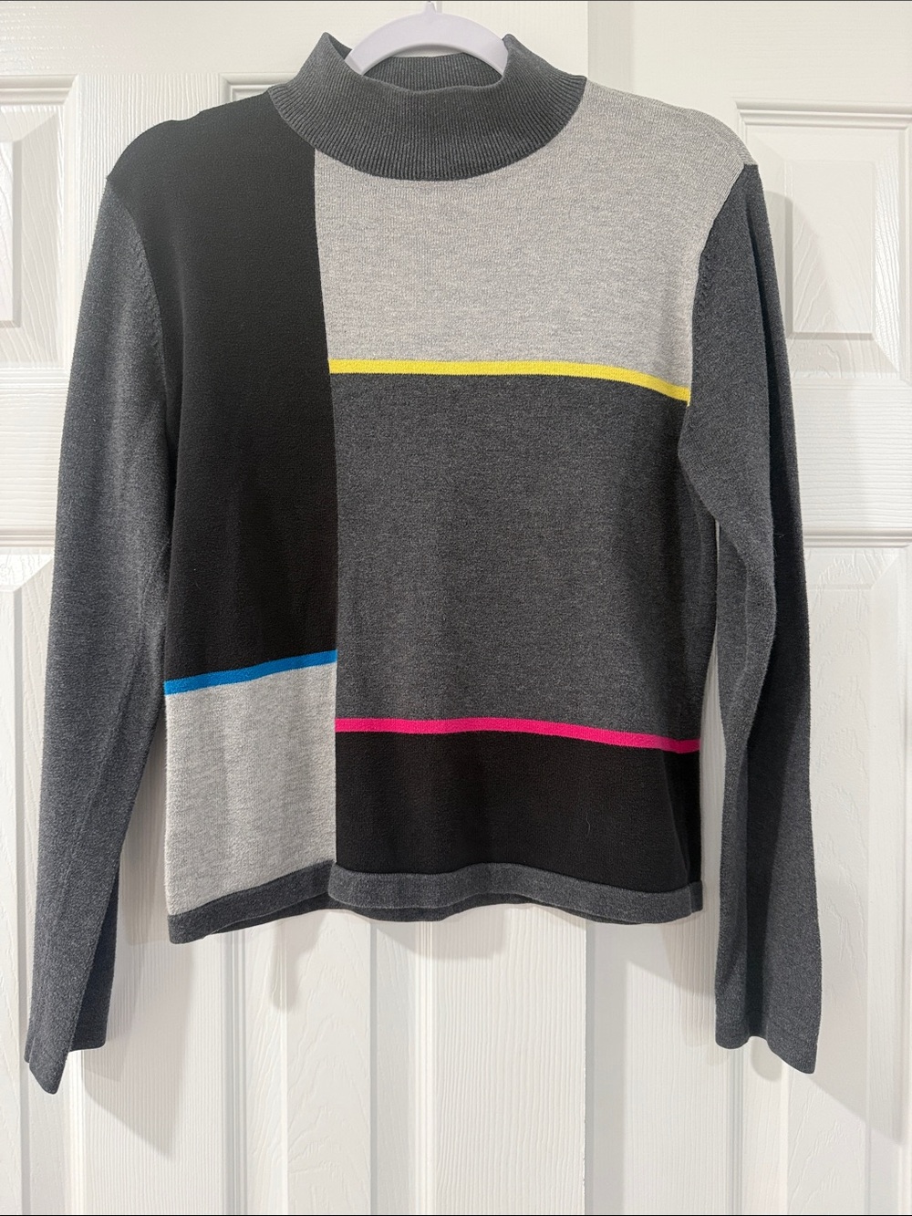 Vintage Liz Claiborne Colorblock Mock Neck Women's Sweater - Accent Stripes